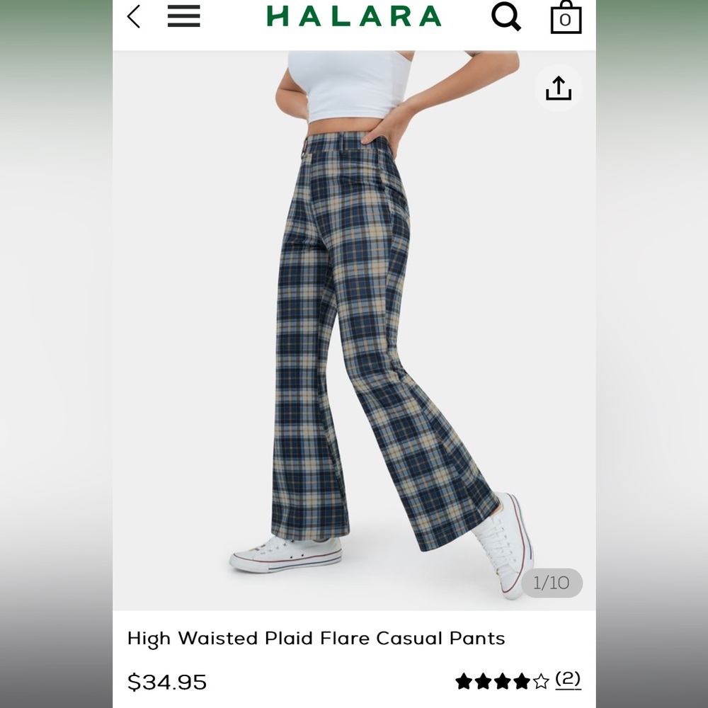 Halara flare, high waisted, plaid pants